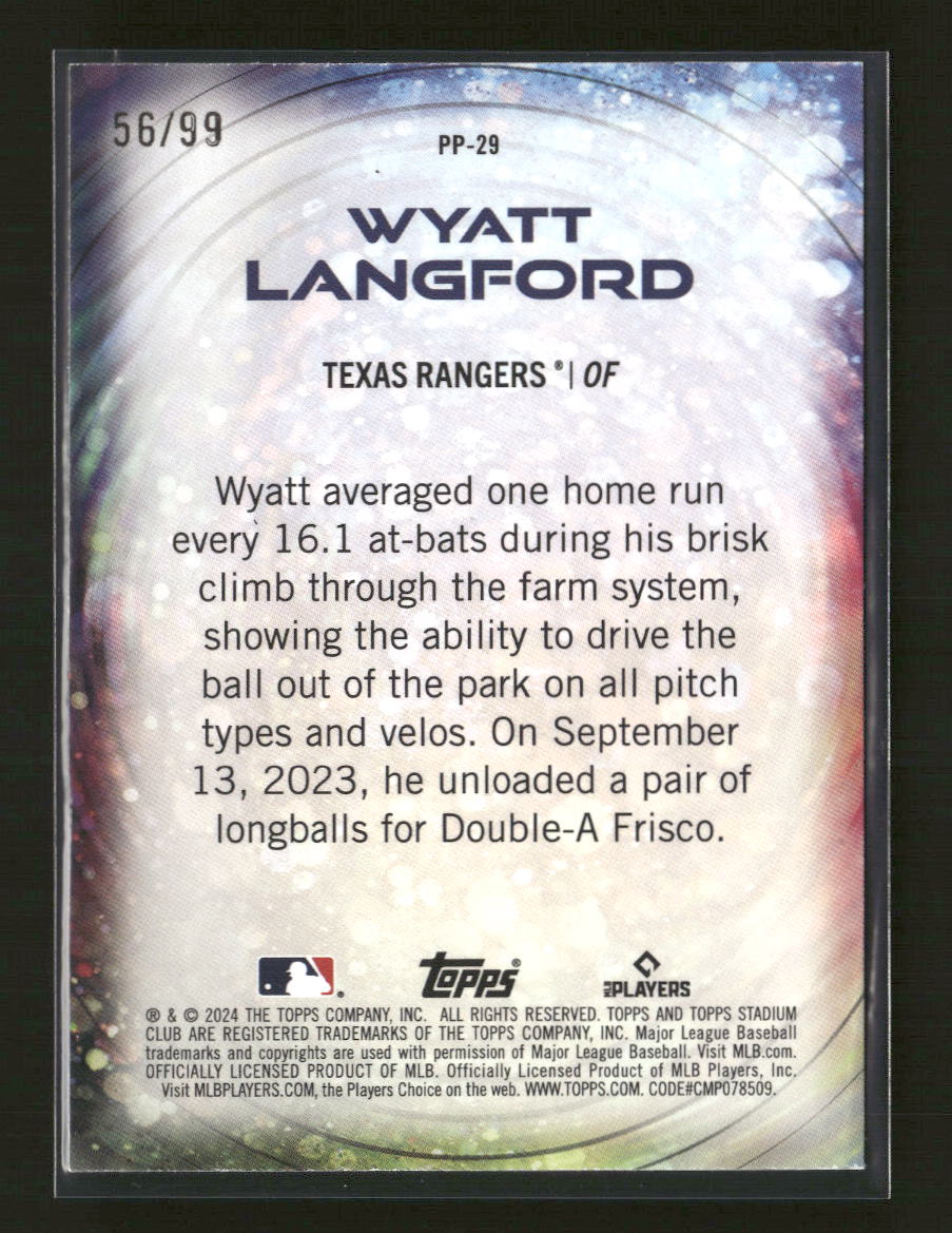 2024 Stadium Club Power Packed Black Wyatt Langford #/99 #PP-29