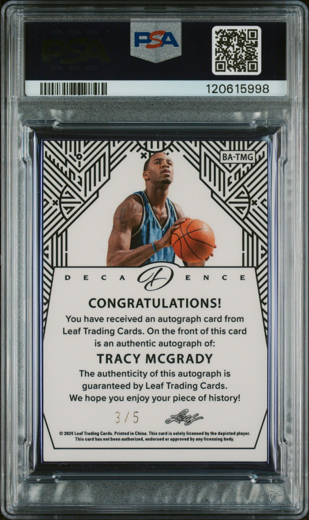 2024 Leaf Decadence Autographs Autograph-Purple Tracy Mcgrady 9 PSA #BATMG