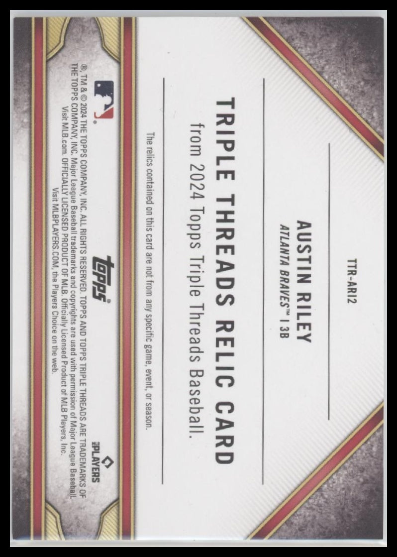 2022 Topps Triple Threads Triple Threads Relics Austin Riley #/36 #TTR-ARI2