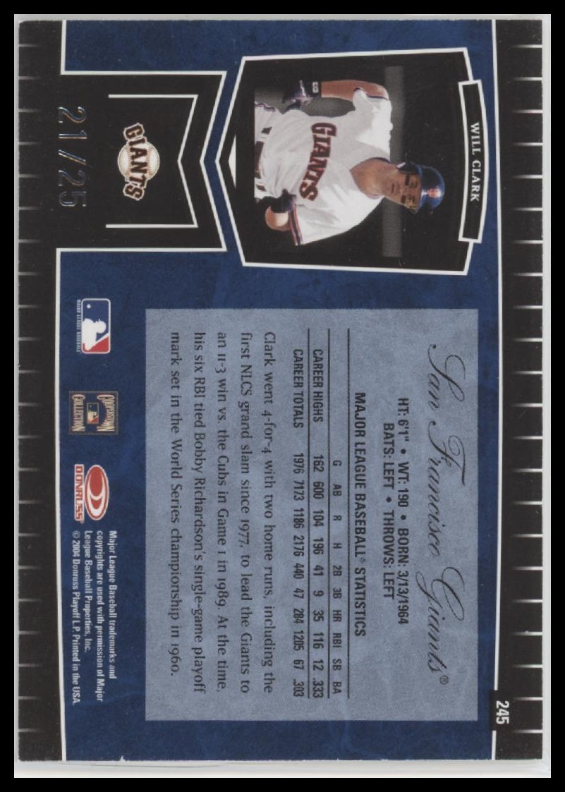2004 Leaf Certified Cuts Marble Signature Blue Will Clark #/25 Auto #245