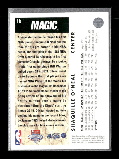 1992-93 Upper Deck Shaquille O'Neal #1b