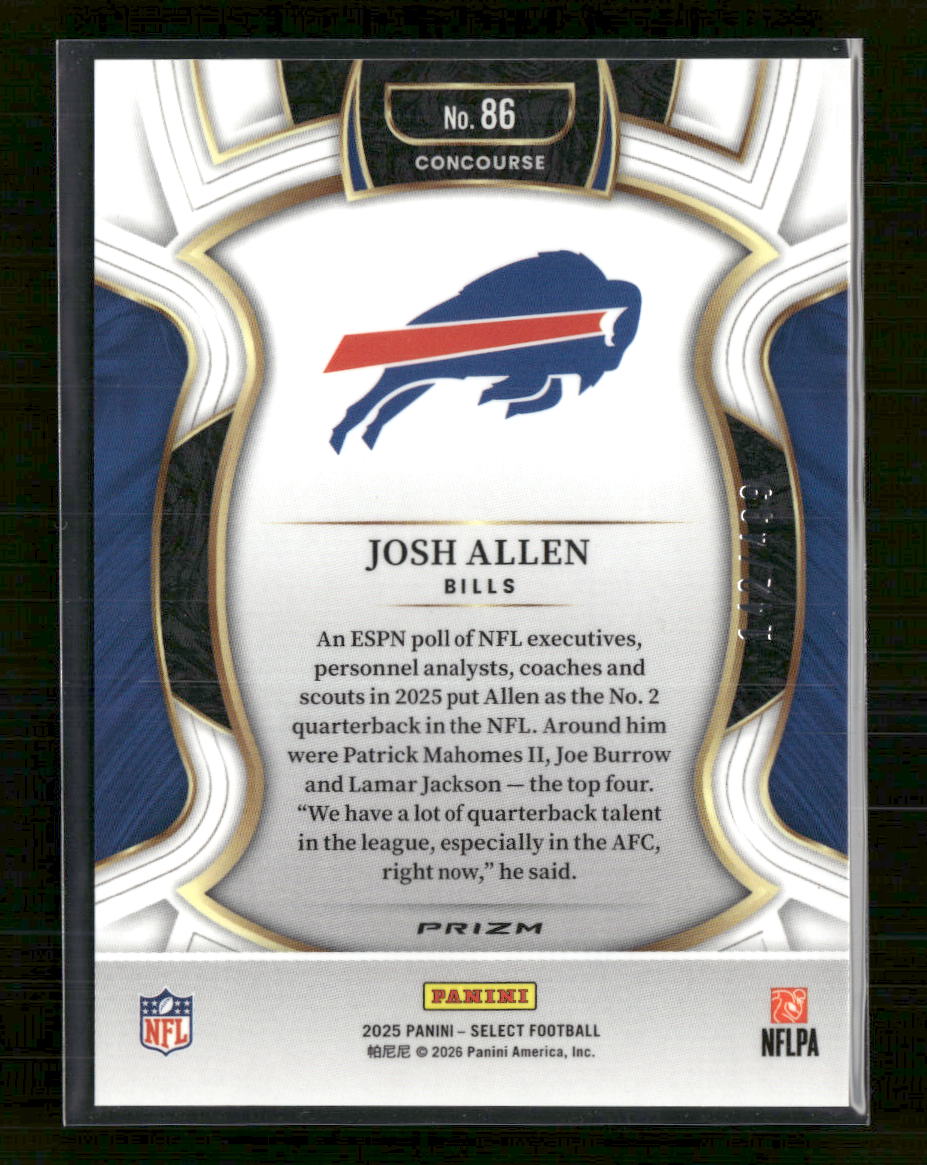 2025 Panini Select Orange Prizm Shock Josh Allen #/499 #86