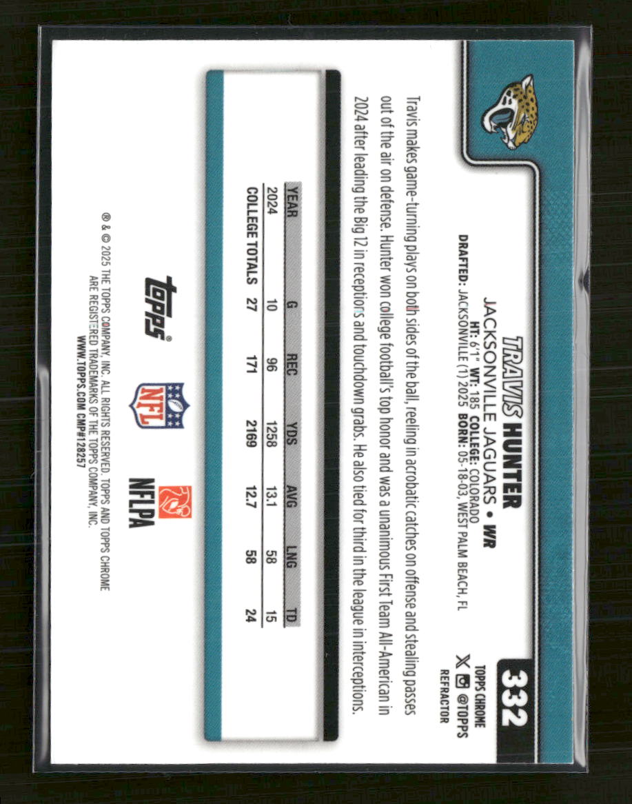 2025 Topps Chrome Refractor Travis Hunter Rookie #332
