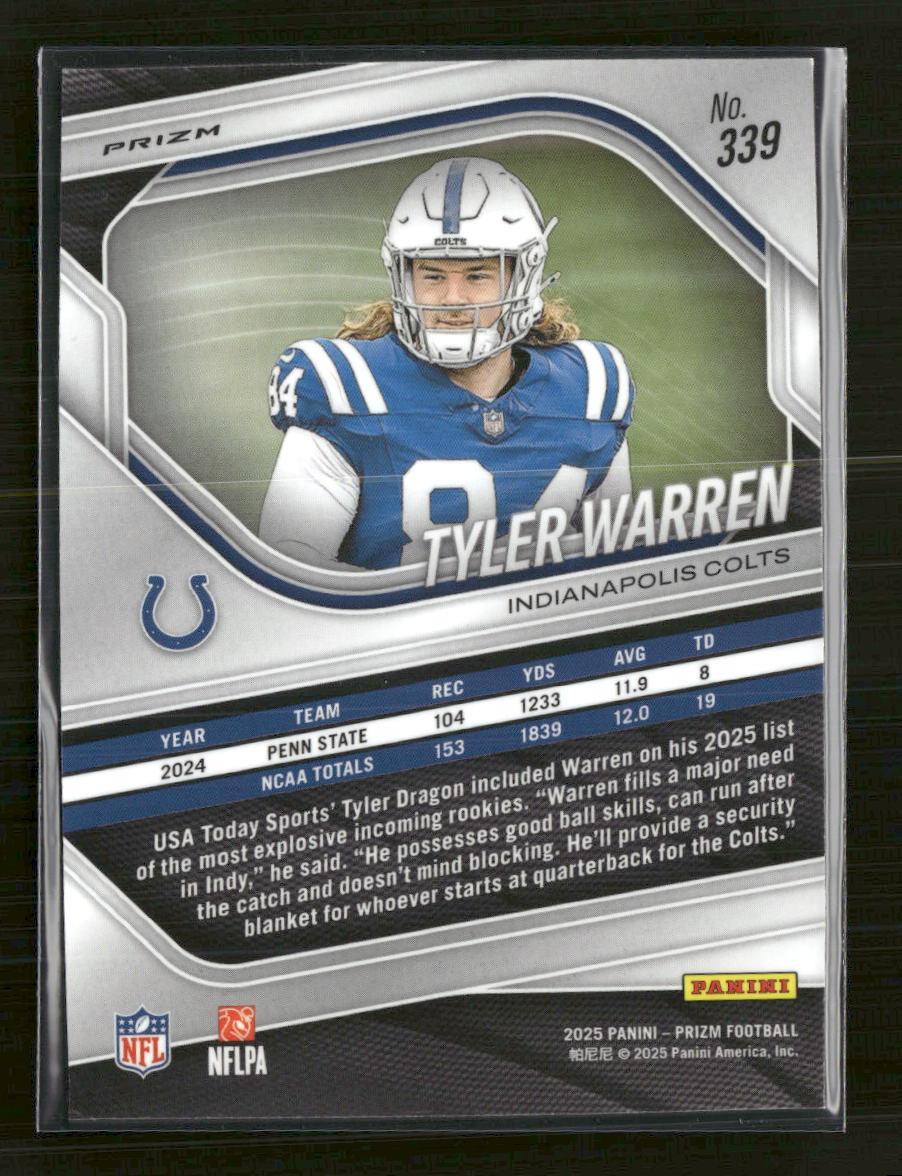 2025 Panini Prizm Black and White Checker Tyler Warren #339