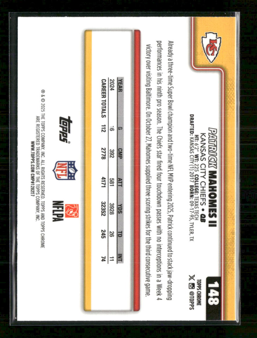 2025 Topps Chrome X-Fractor Patrick Mahomes II #148