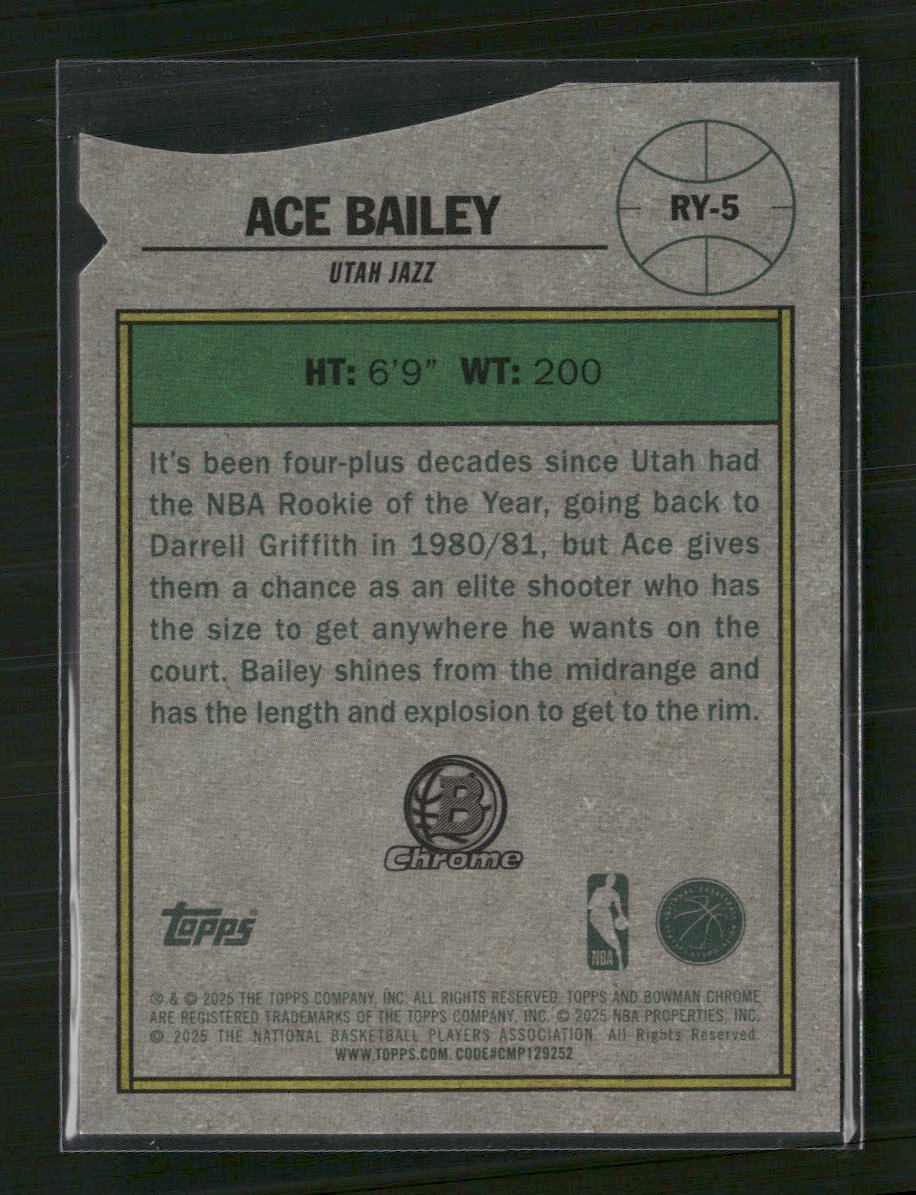 2025-26 B. Rookie Of The Year Favorites Aqua Refractor Ace Bailey #/125 #RY-5