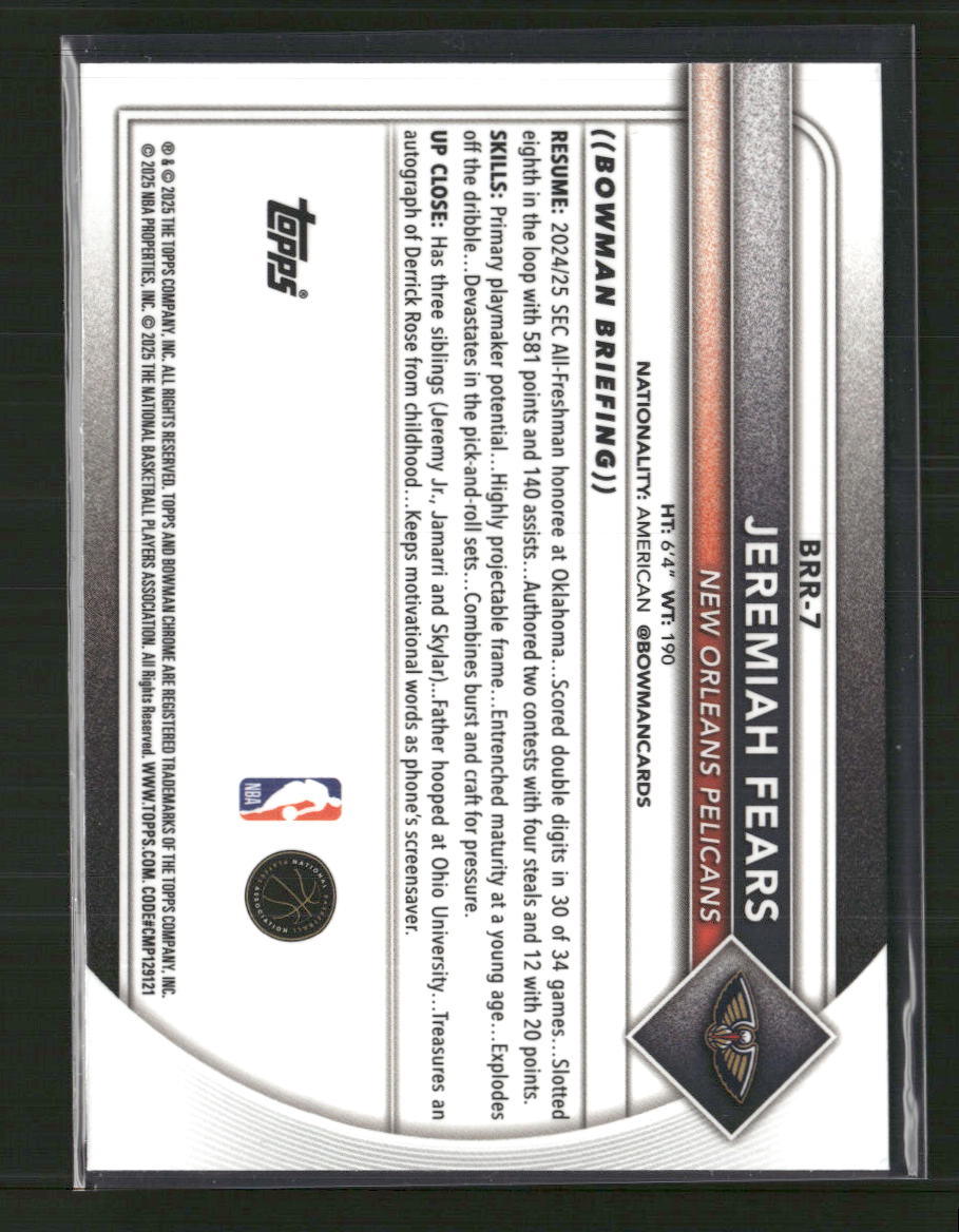 2025-26 Bowman Chrome Rookie Red RC Logo Jeremiah Fears #BRR-7