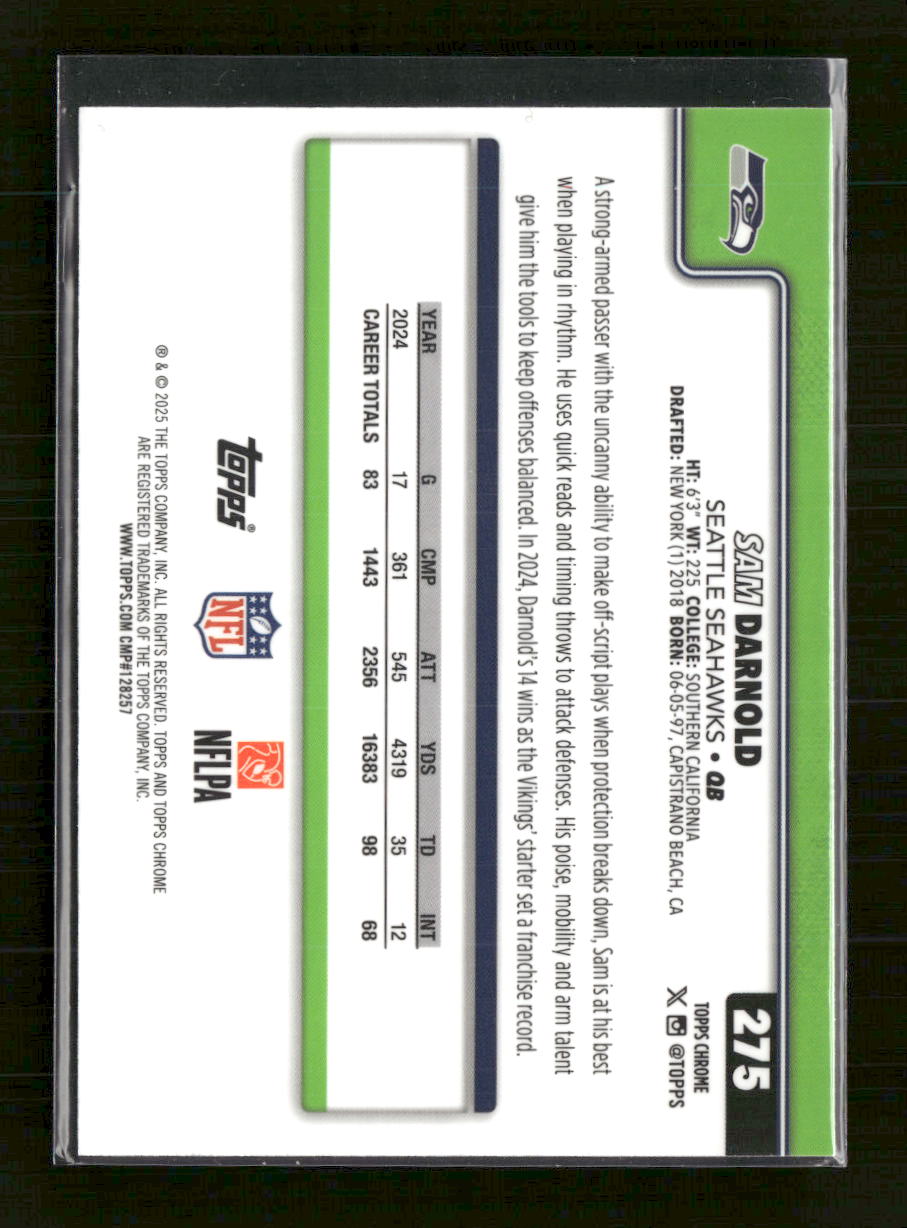 2025 Topps Chrome Pink Refractor Sam Darnold #/250 #275