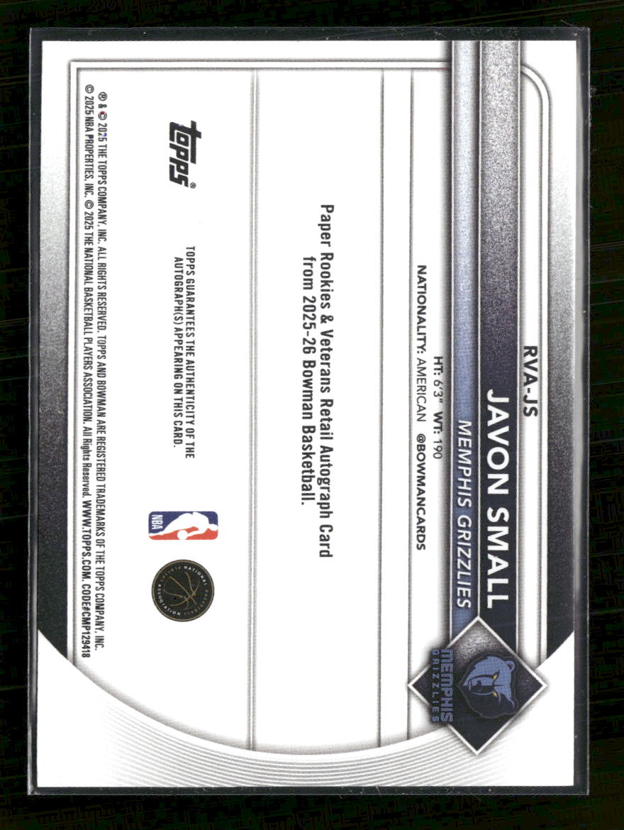 2025-26 Bowman Rookie and Veteran Auto Gold Border Javon Small #/50 Auto #RVA-JS