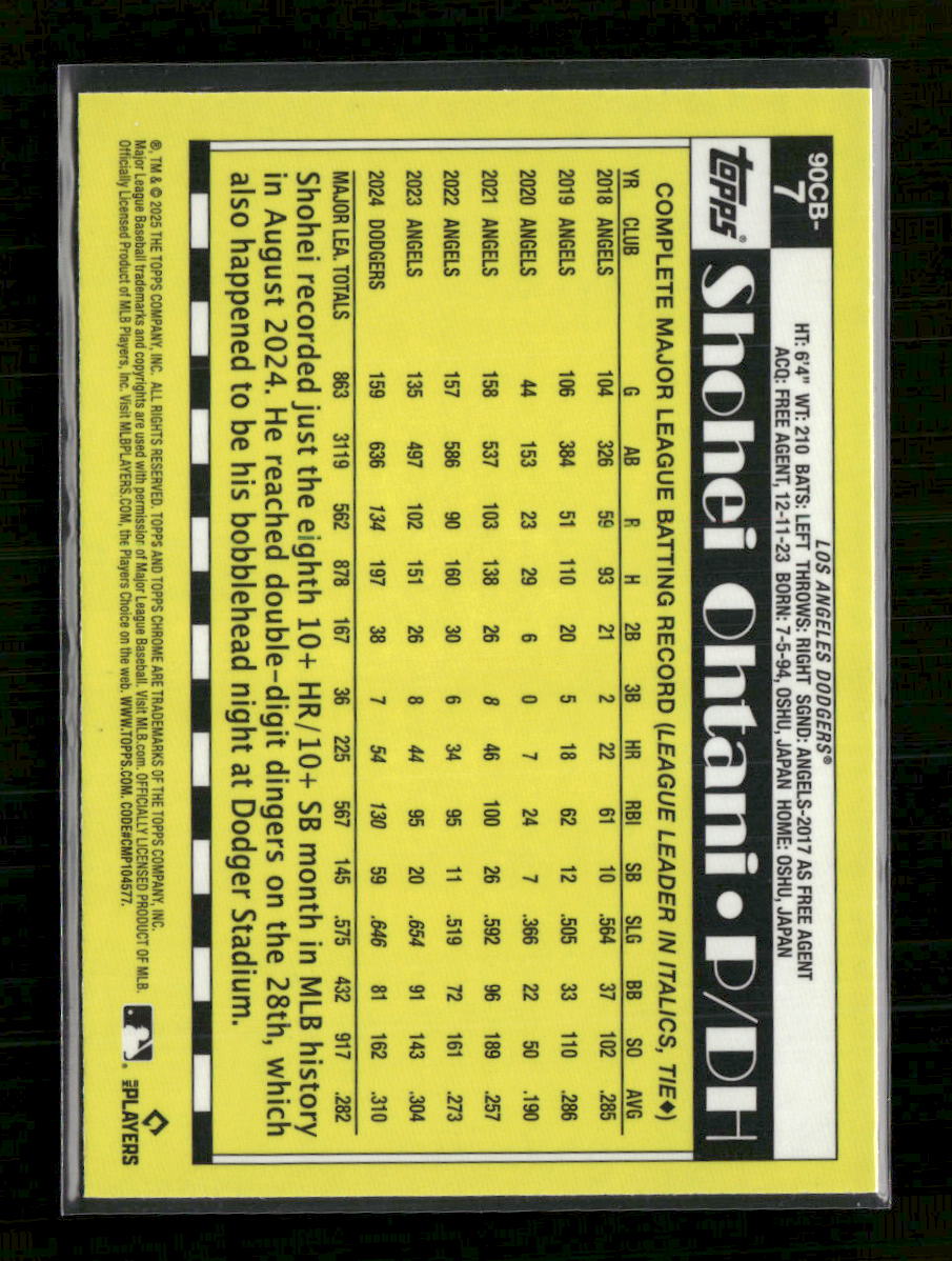 2025 Topps Chrome 1990 Topps Baseball 35th Anniversary Shohei Ohtani #90CB-7