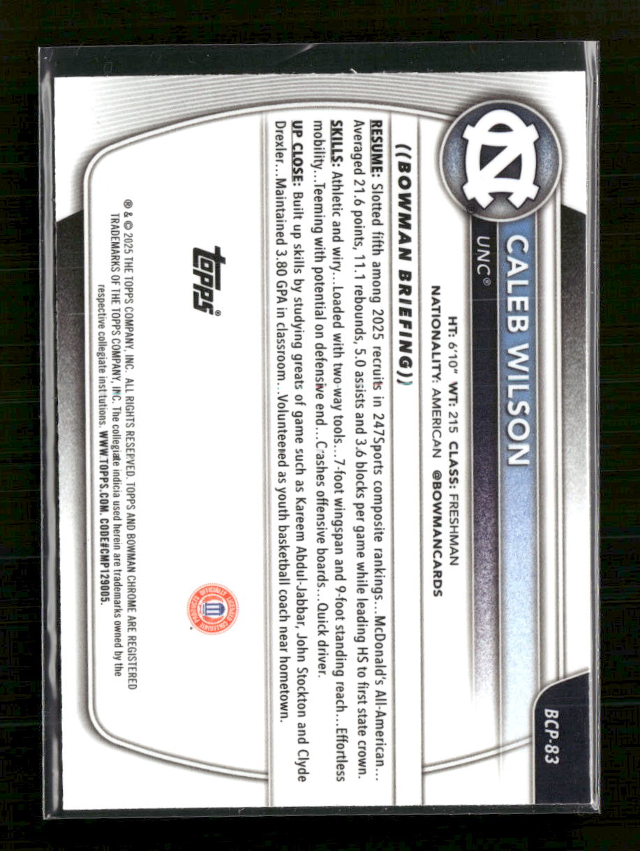 2025-26 Bowman Chrome Prospects Reptilian Refractor Caleb Wilson #BCP-83