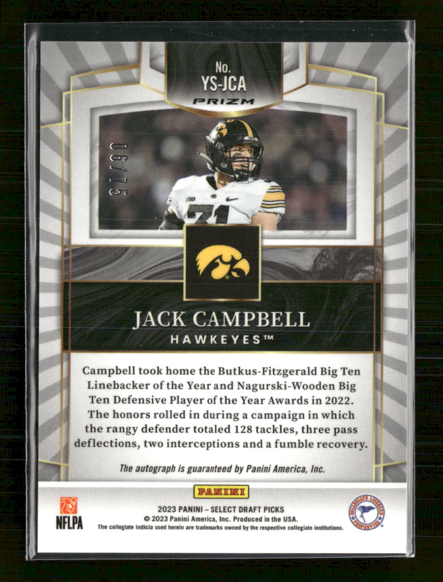 2023 Panini Youth Explosion Auto Gold Laser Prizm /75 Jack Campbell Auto #YS-JCA