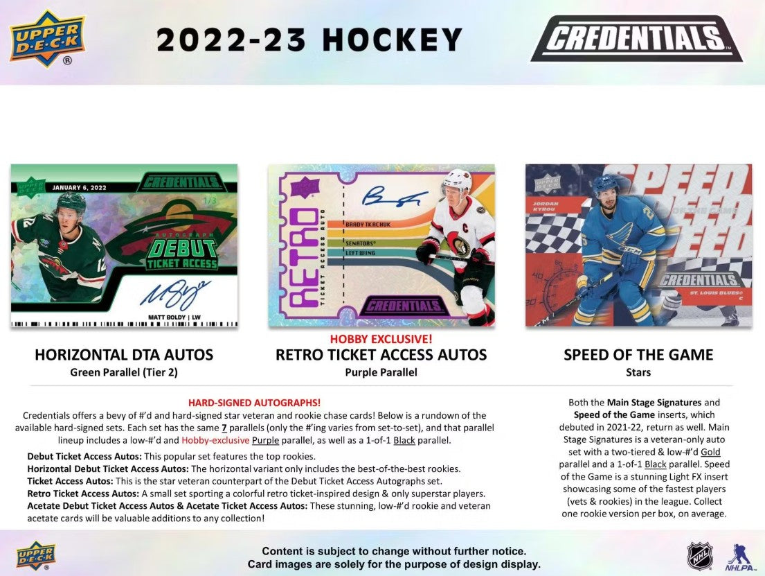 2022/23 Upper Deck Credentials Hockey Hobby Box