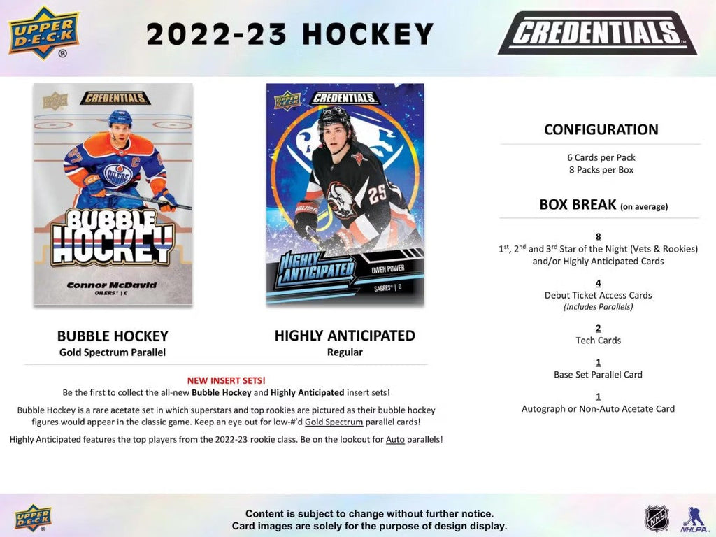 2022/23 Upper Deck Credentials Hockey Hobby Box